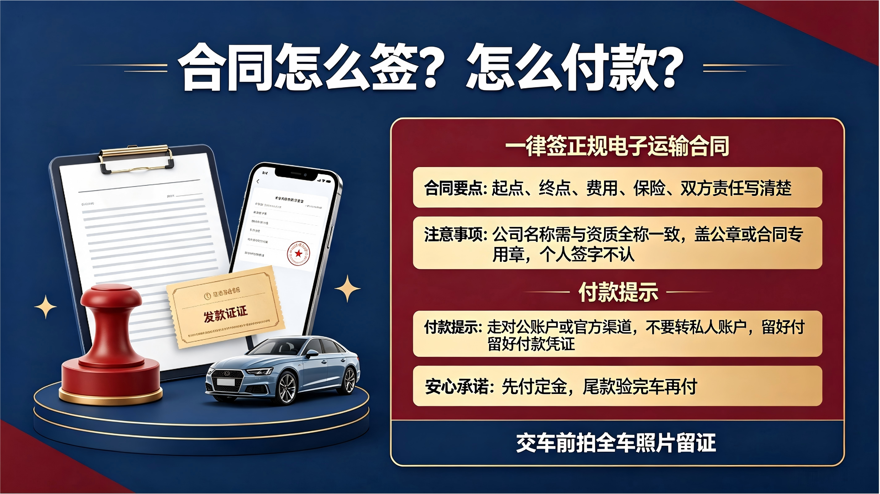 在北京找华夏通汽车托运，合同怎么签？怎么付款？